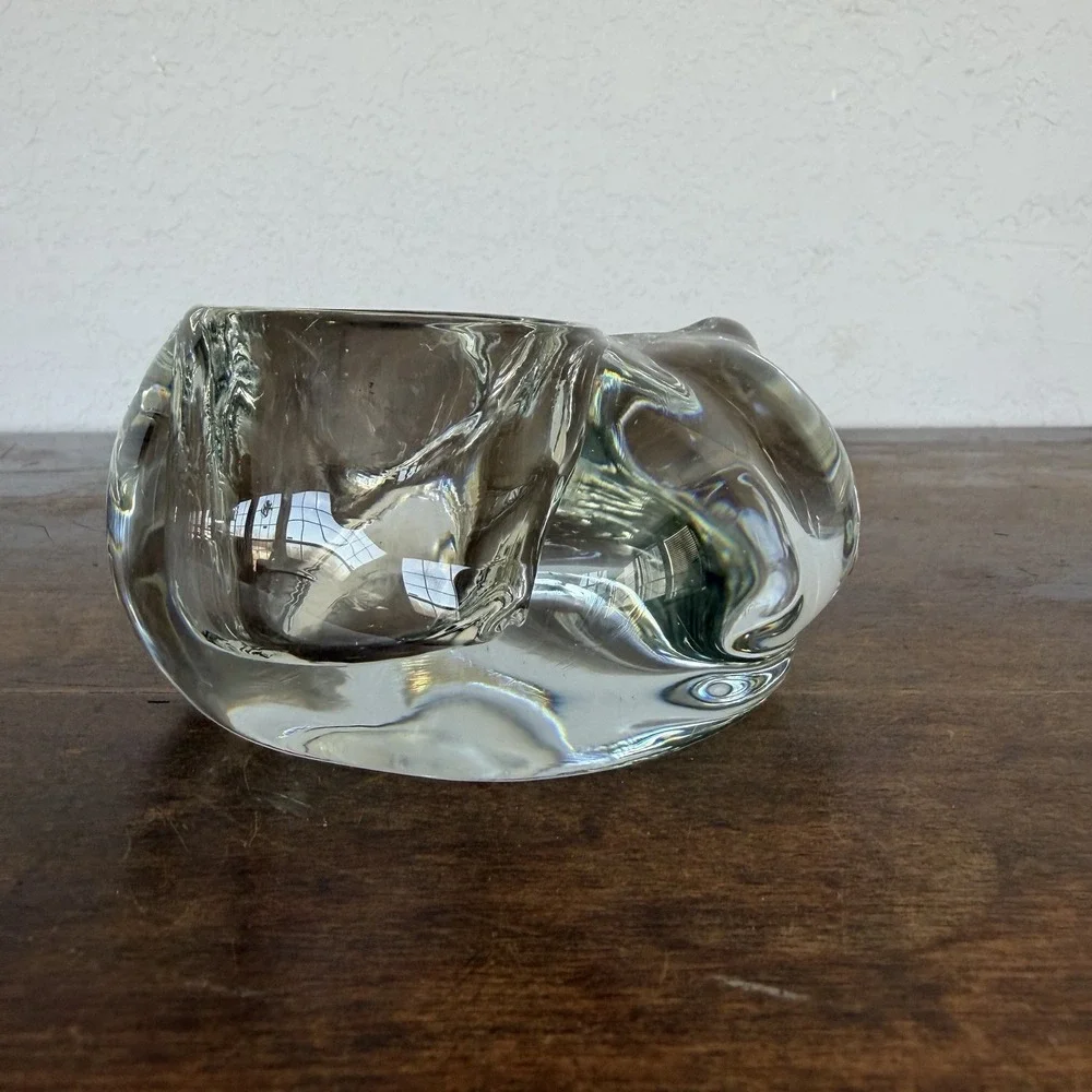 Indiana Glass Sleeping‎ Cat Candle Holder VTG Votive Tea Light Cozy Kitten Kitty